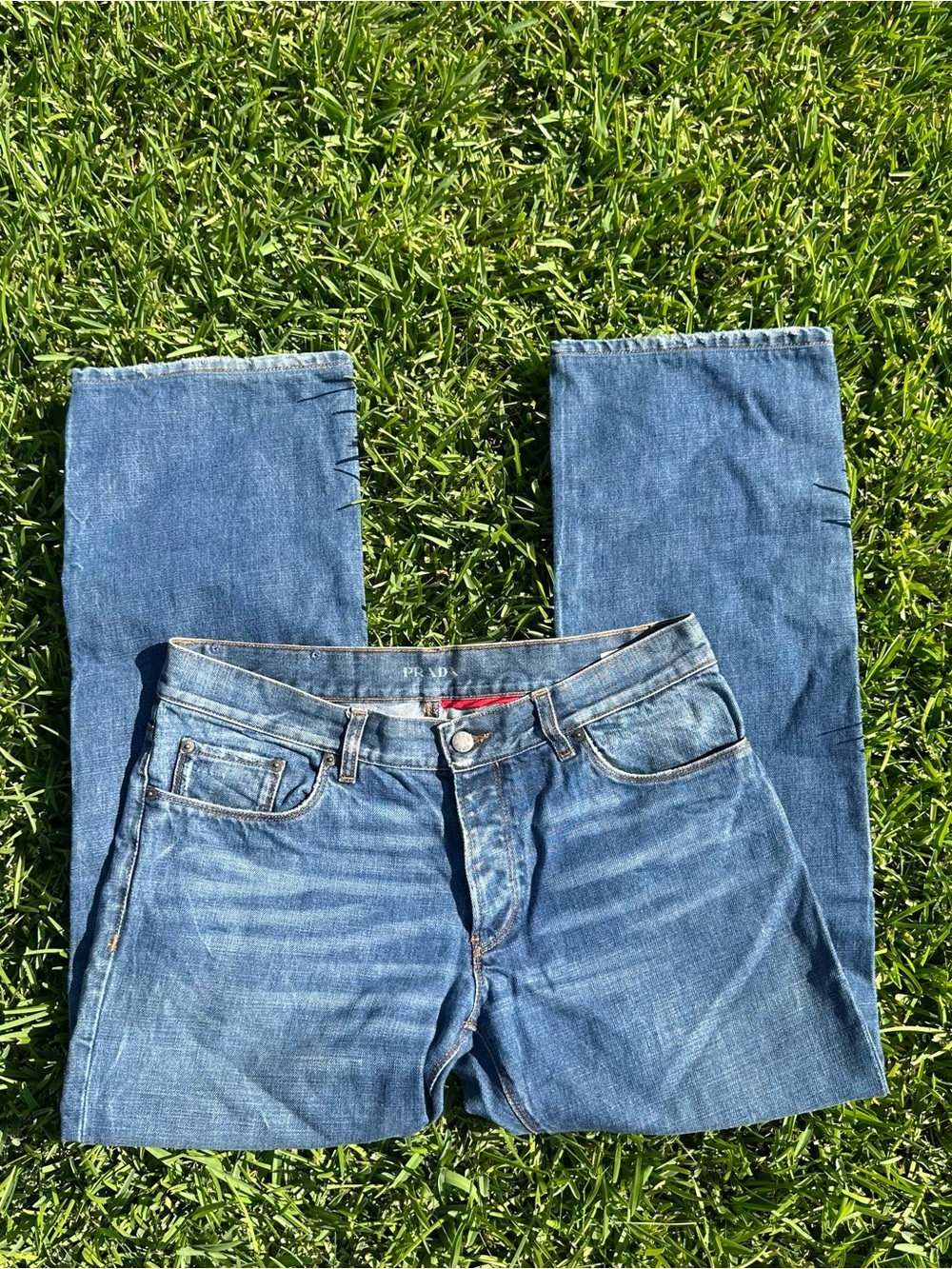 Prada Designer Luxury Blue Straight-Leg Classic Jeans Size 33 - Picture 3 of 10